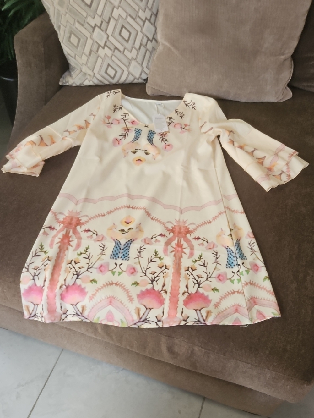 Made With Love Cream Floral Print Dress - Brand Unknown